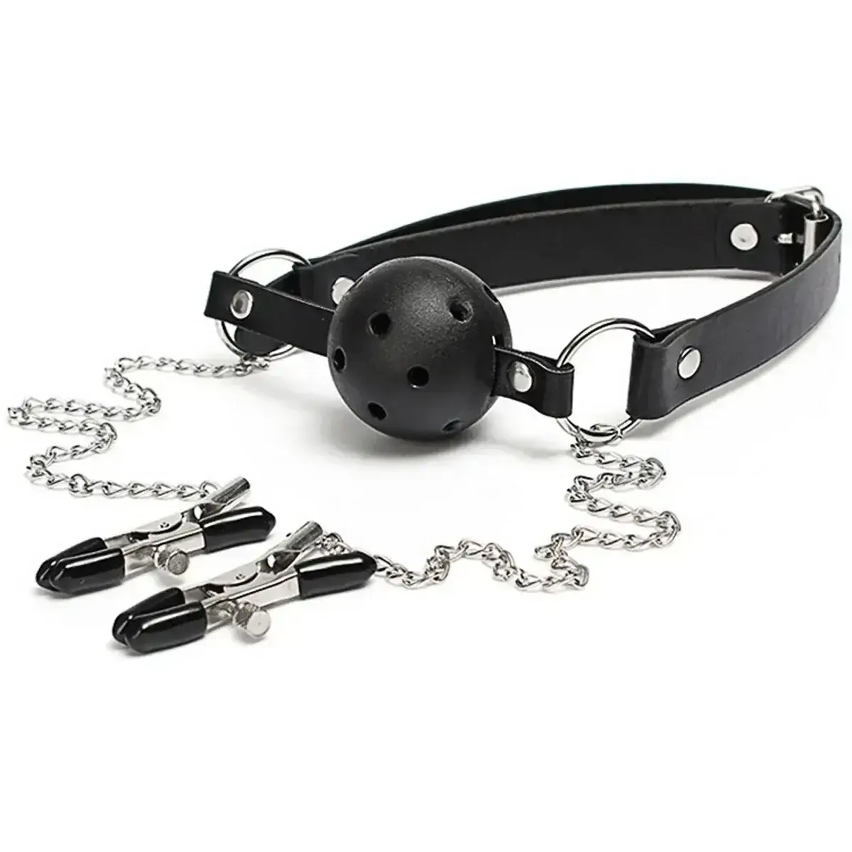 mordazas pezones bondage cuero negro