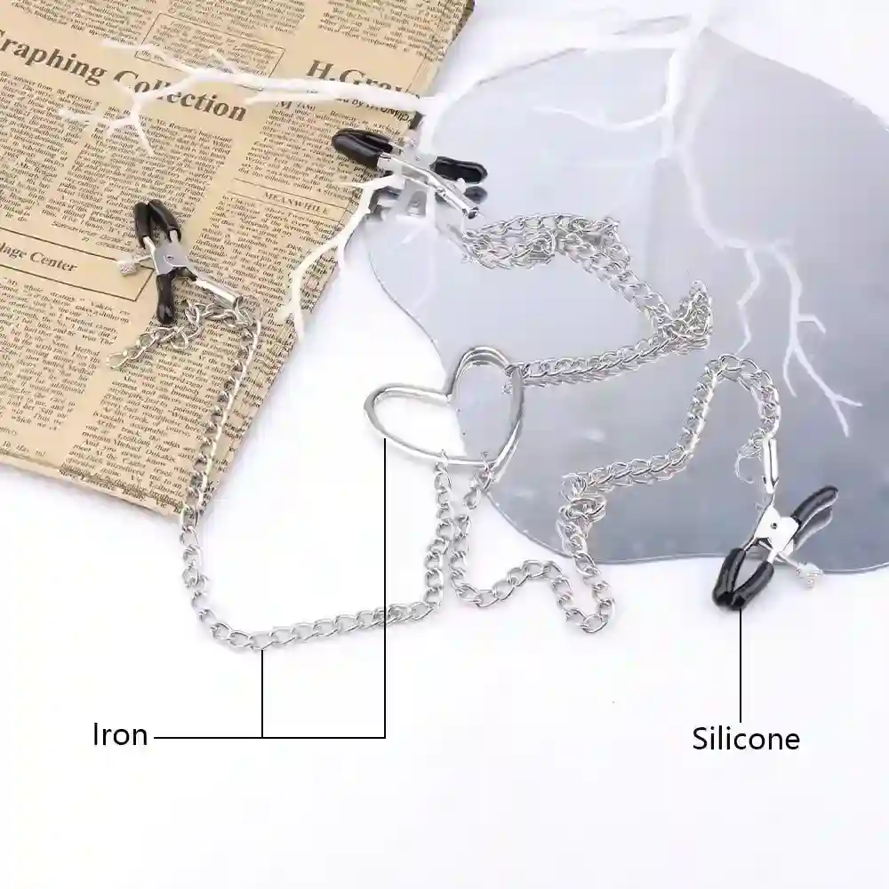 pinzas pezones bdsm corazon con cadena