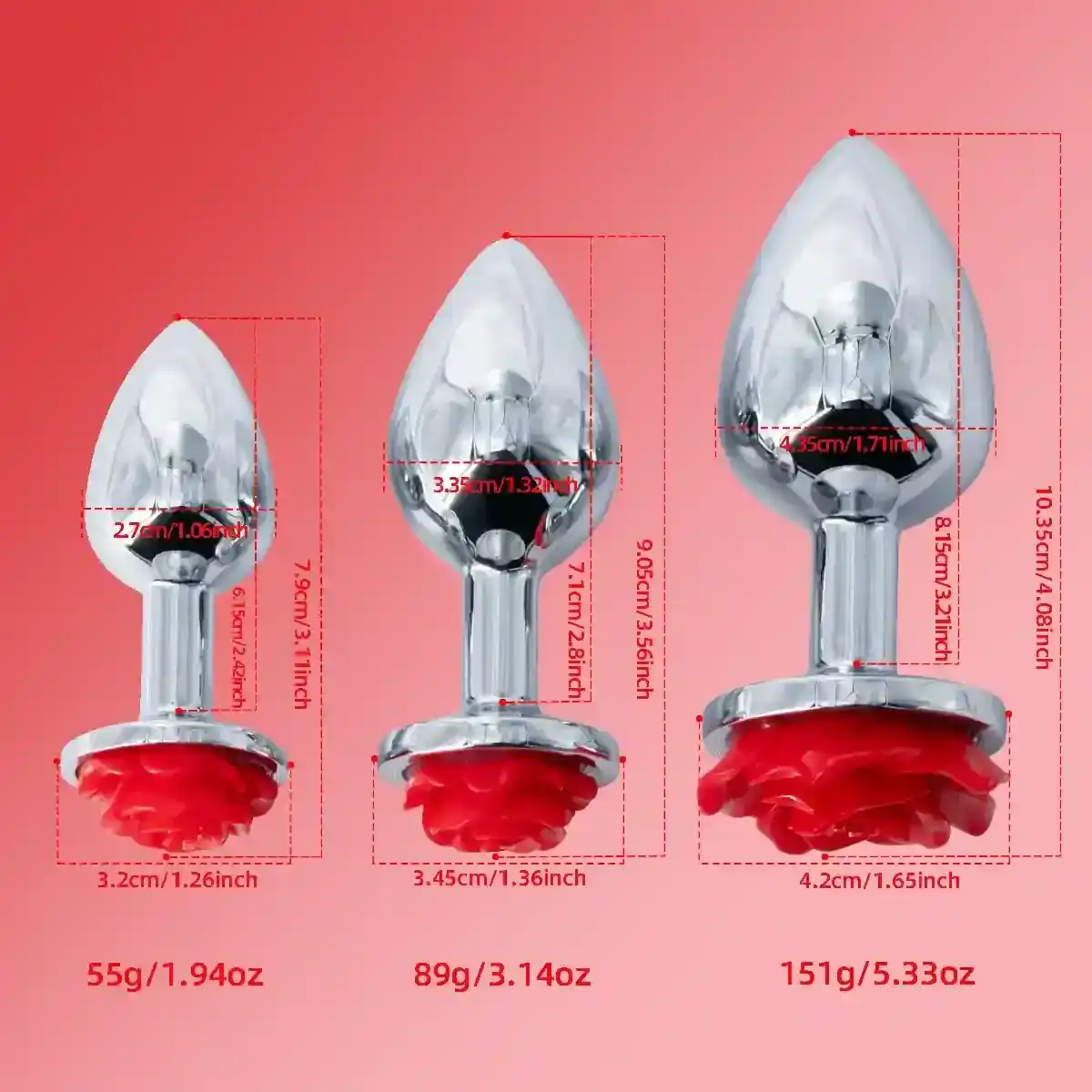 tres plugs anales metal rosa