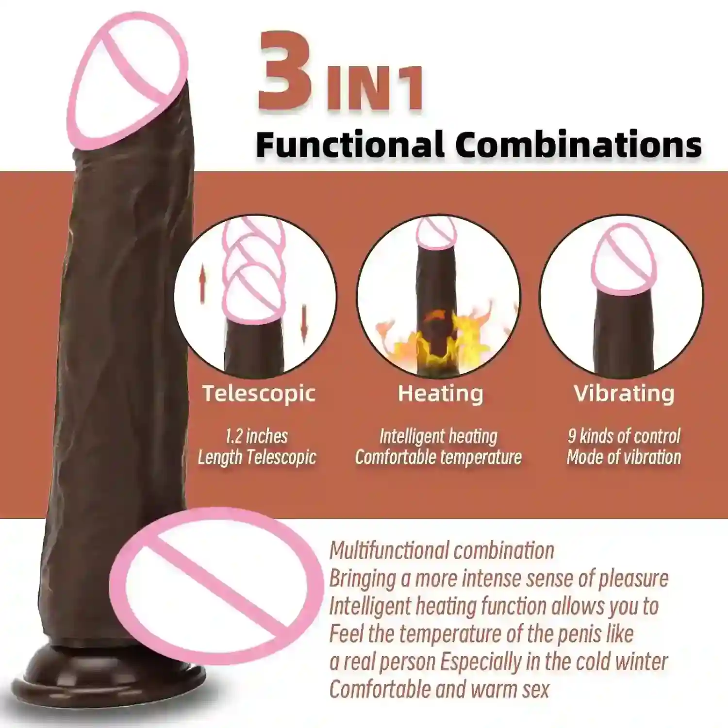 vibrador telescopico silicona medica con calor