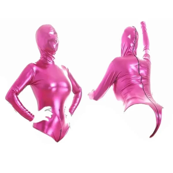 bodysuit bdsm dorado con capucha y máscara
