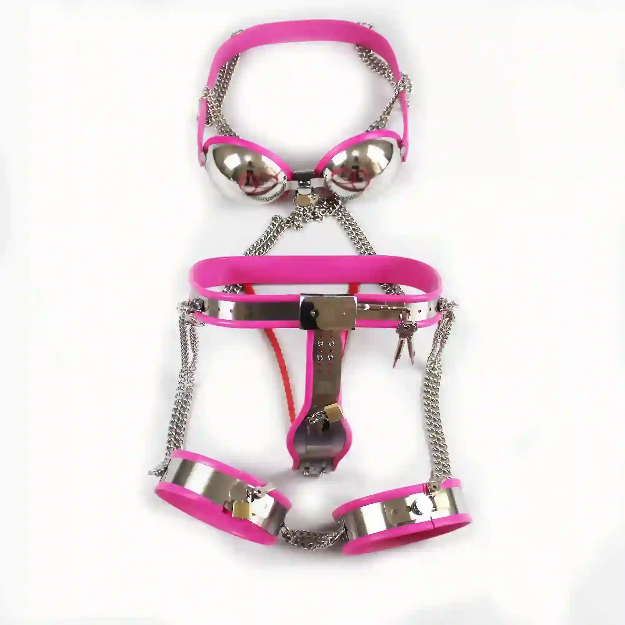 set bdsm rosa con arnes y sujetador