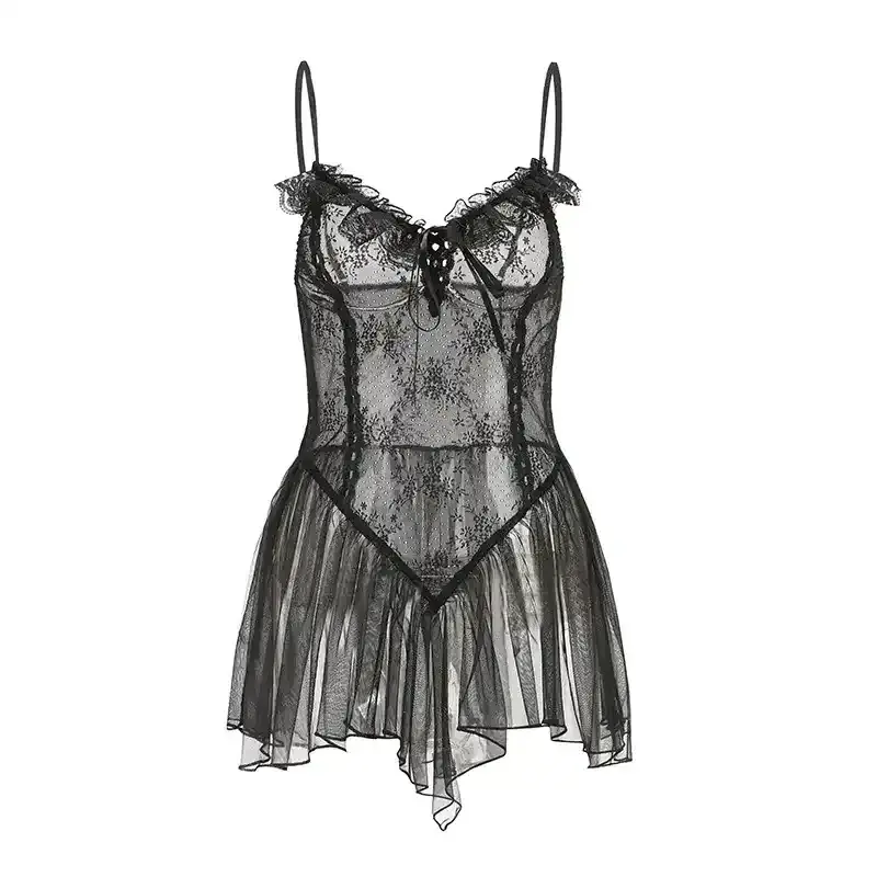 vestido lencero de encaje transparente